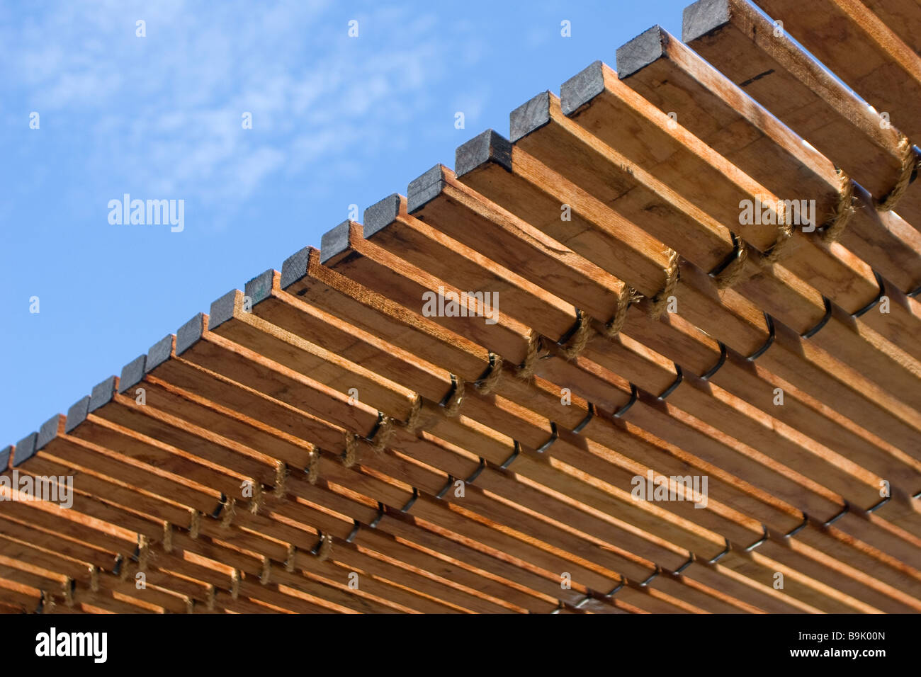 Wooden slats form a pattern and creates shade in Darwin in Australia's Northern Territory Stock