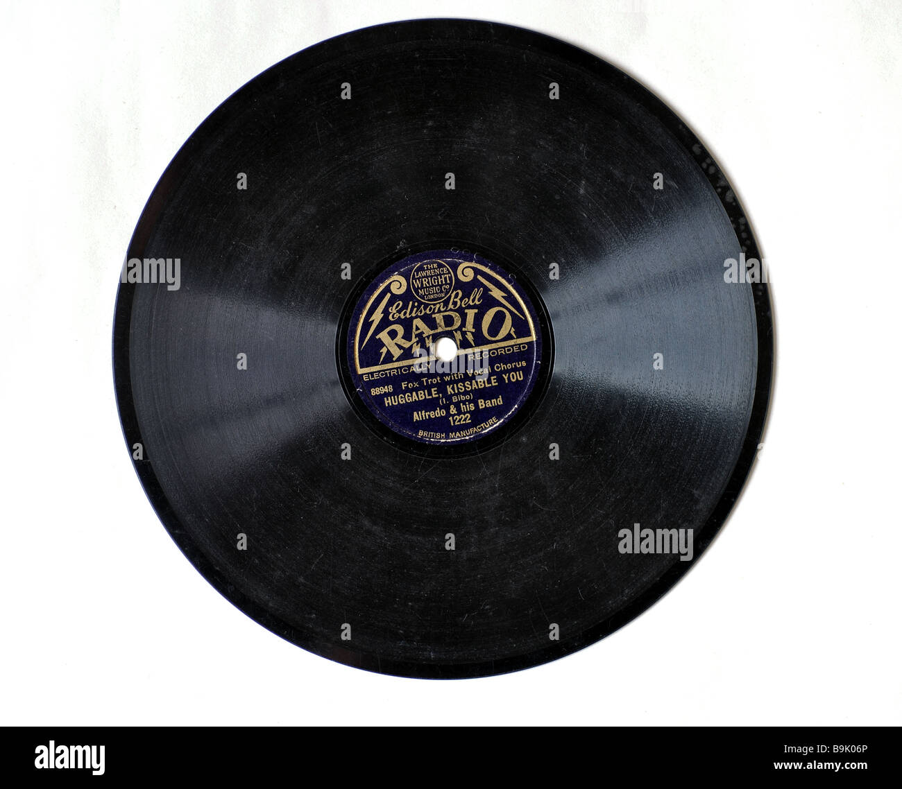 8 inch 78rpm Radio label record, 'Huggable Kissable You' by Alfredo and his Band Stock Photo