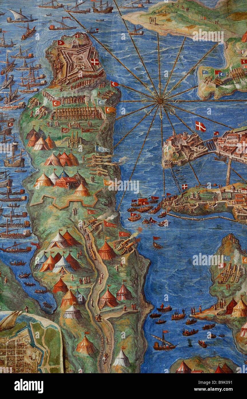 Italy, Lazio, Rome, Gallery of Maps at the Vatican Museum, detail of the  Siege of Malta Stock Photo - Alamy