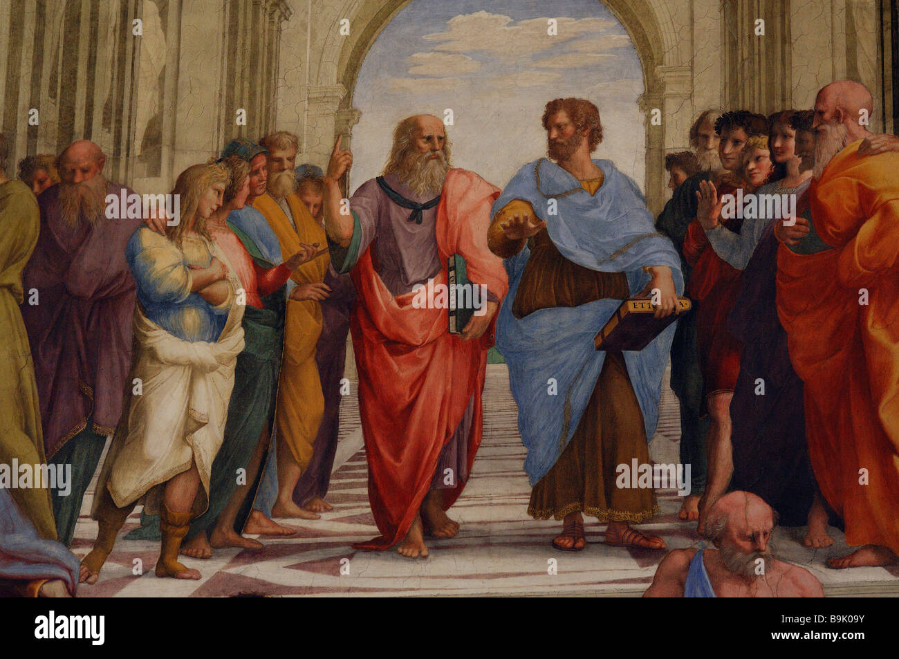Italy, Lazio, Rome, Vatican Museum, detail of Plato and Aristotle School of Athens in the Signature room in the Raphael rooms Stock Photo