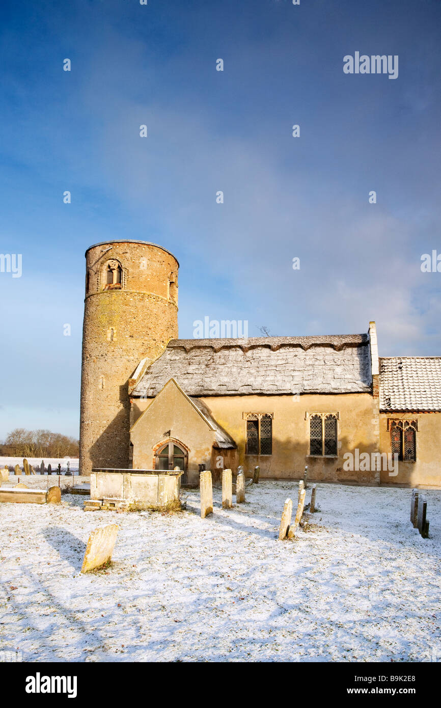St Margaret Church at Herringfleet, Suffolk following winter snowfall ...