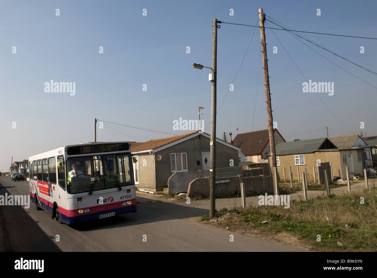 Local bus service, Jaywick, Essex. Stock Photo