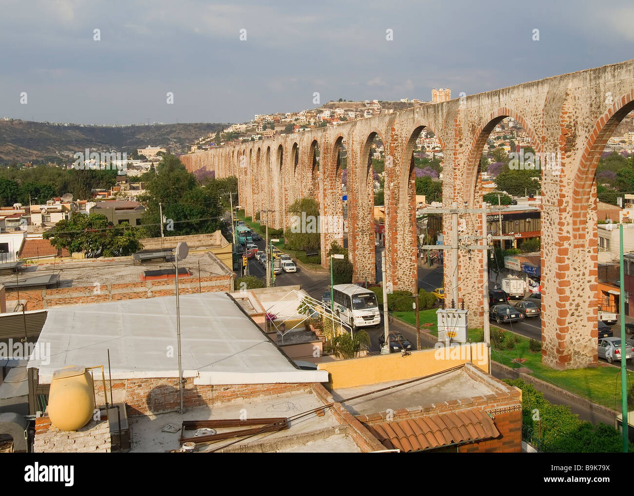 Historic town of Santiago de Queretaro Aqueduct Province of Queretaro Mexico Stock Photo
