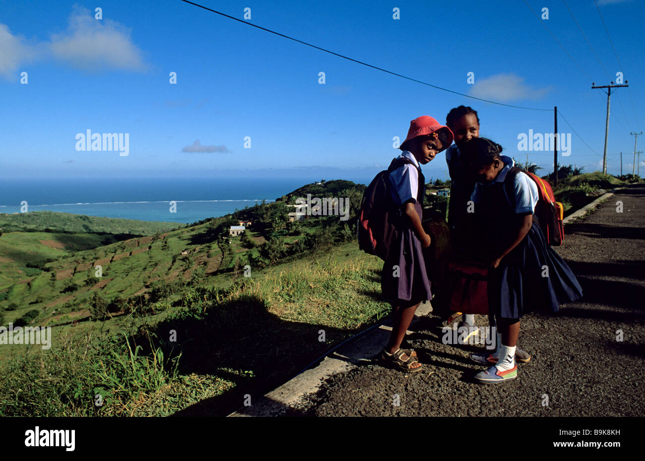 Mauritius, Rodrigues Island, the locality of Quatre Vents, children coming back to school Stock Photo