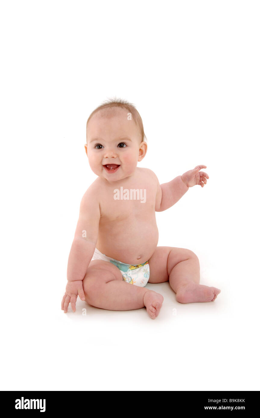 8 eight month old baby wearing cute diaper Stock Photo