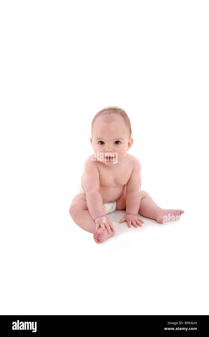 8 eight month old baby wearing nappy diaper Stock Photo