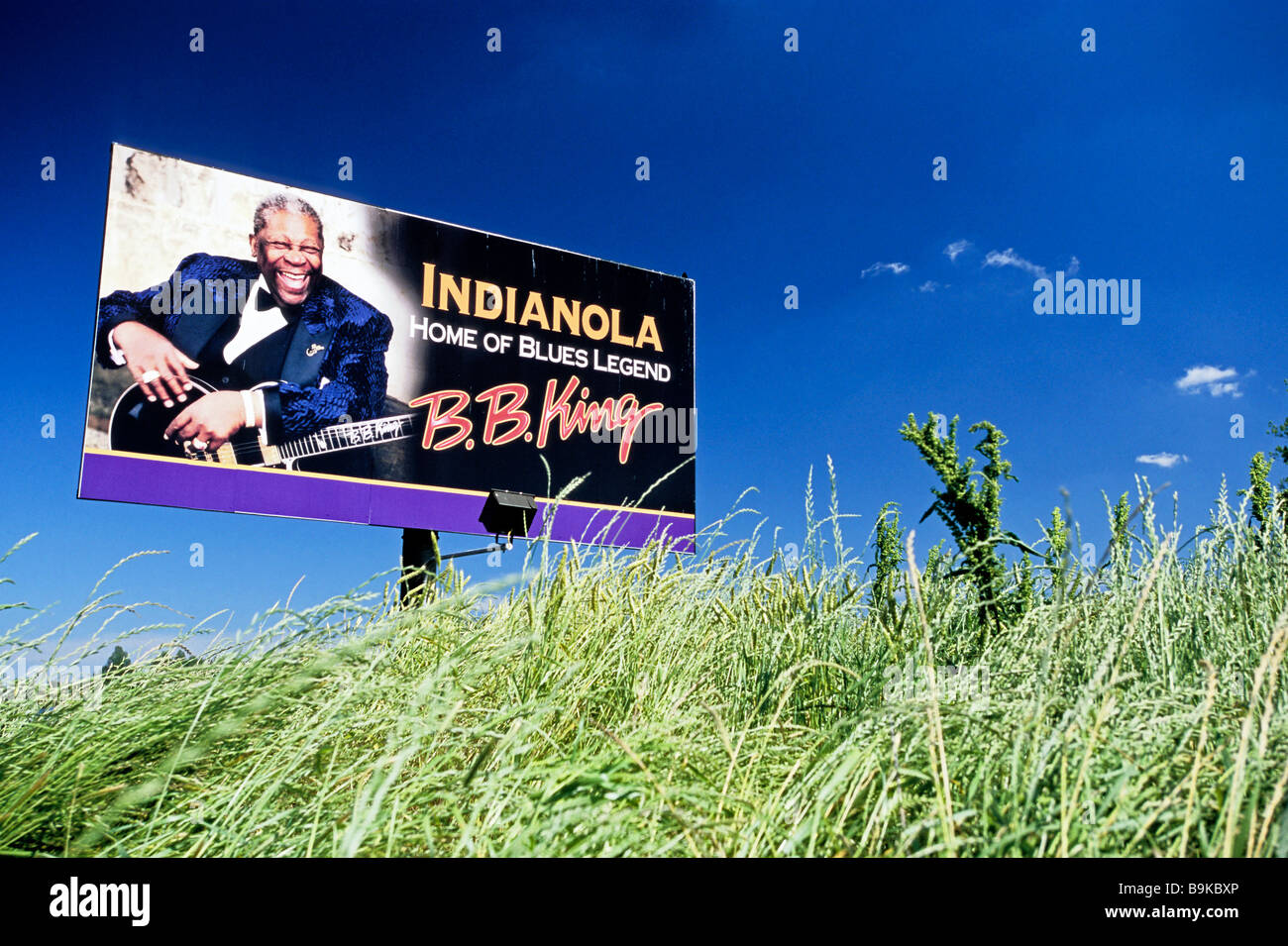 United States, Mississippi, roadsign in Indianola where bluesman B.B. King is born Stock Photo