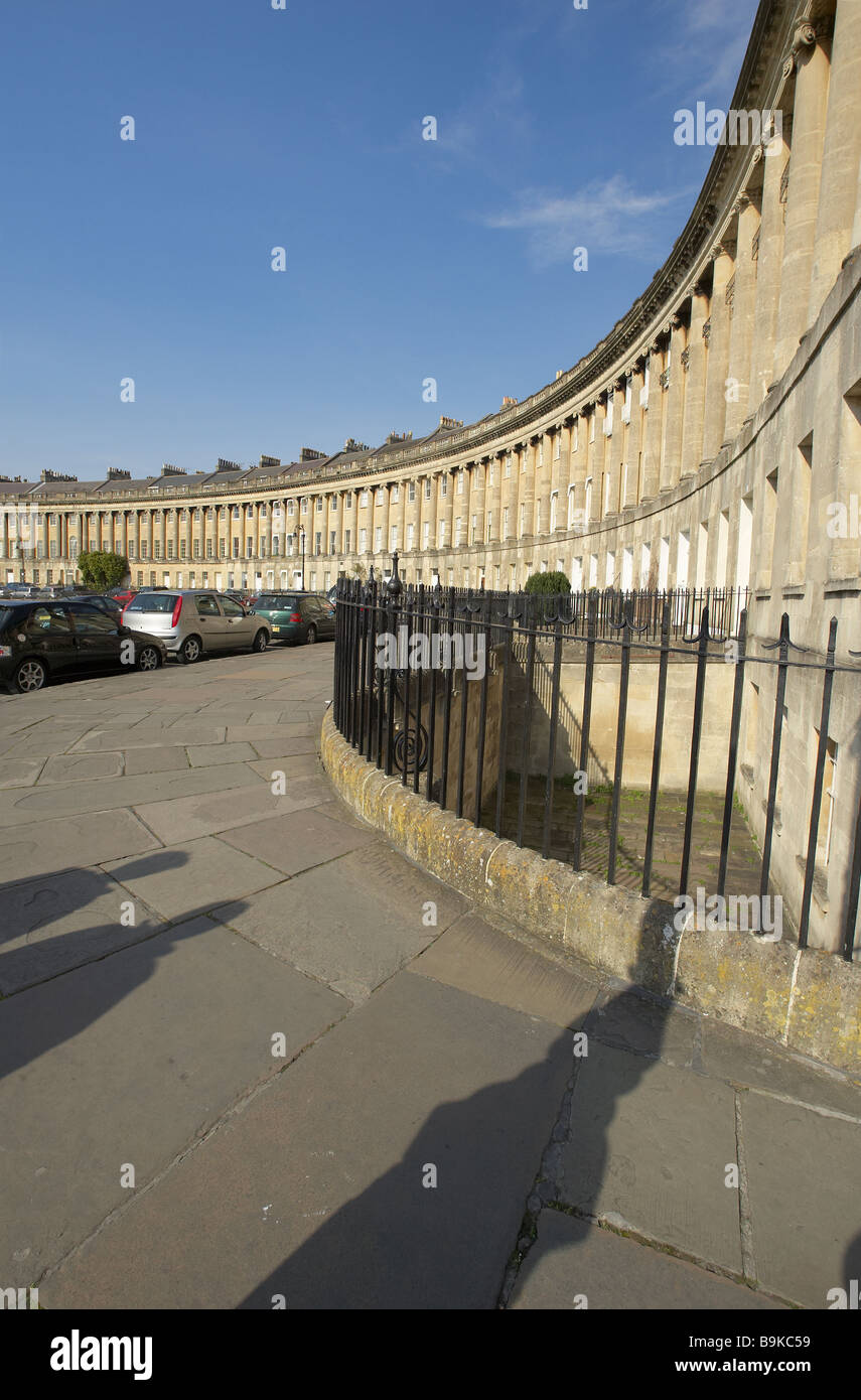 View of the Royal Crescent one of Bath's most iconic landmarks,a row of 30 terraced houses set out in a sweeping crescent in Bath, Somerset England UK Stock Photo