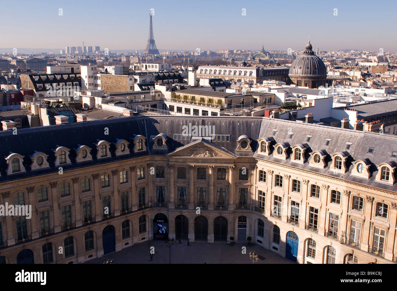 France, Paris, buildings of Vendome square and the Eiffel Tower Stock Photo