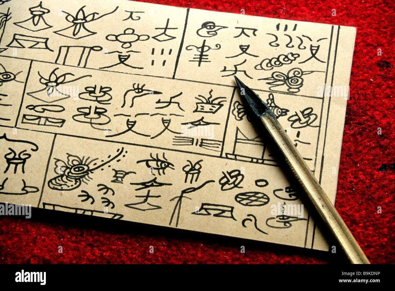 China, Yunnan Province, Lijiang, Naxi pictographic writing Stock Photo