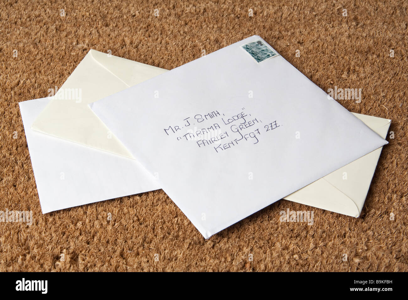 Letters on the mat, UK Stock Photo Alamy