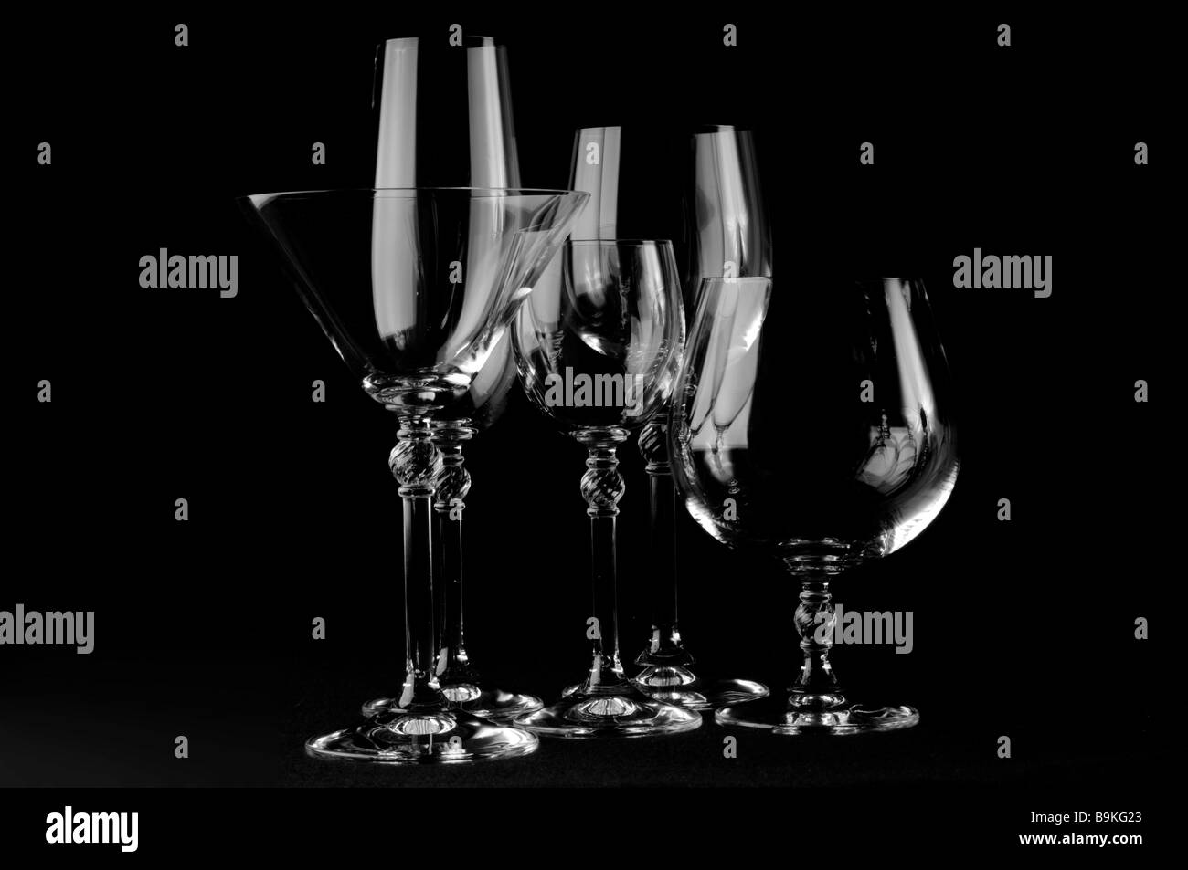 Glasses for wine martini vodka etc Stock Photo
