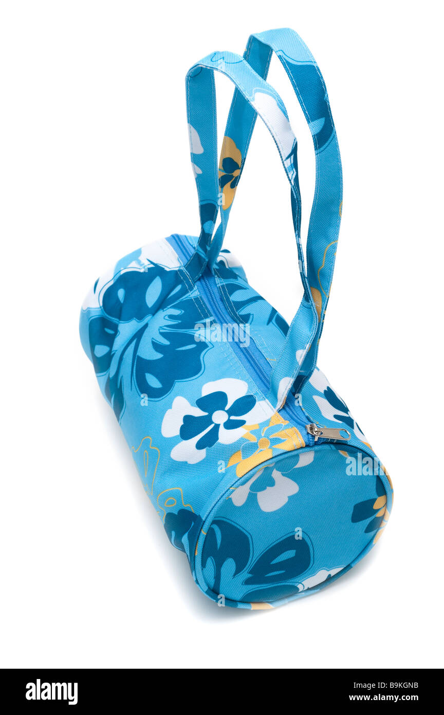 Blue flowered beach bag Stock Photo