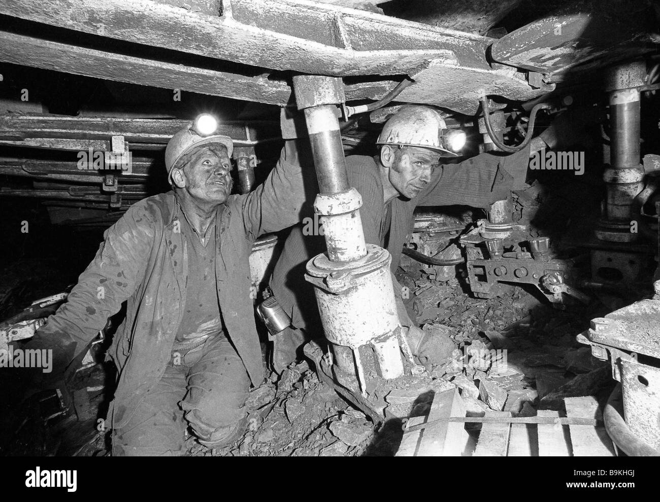 Miners working on the coal face at Granville Colliery Telford