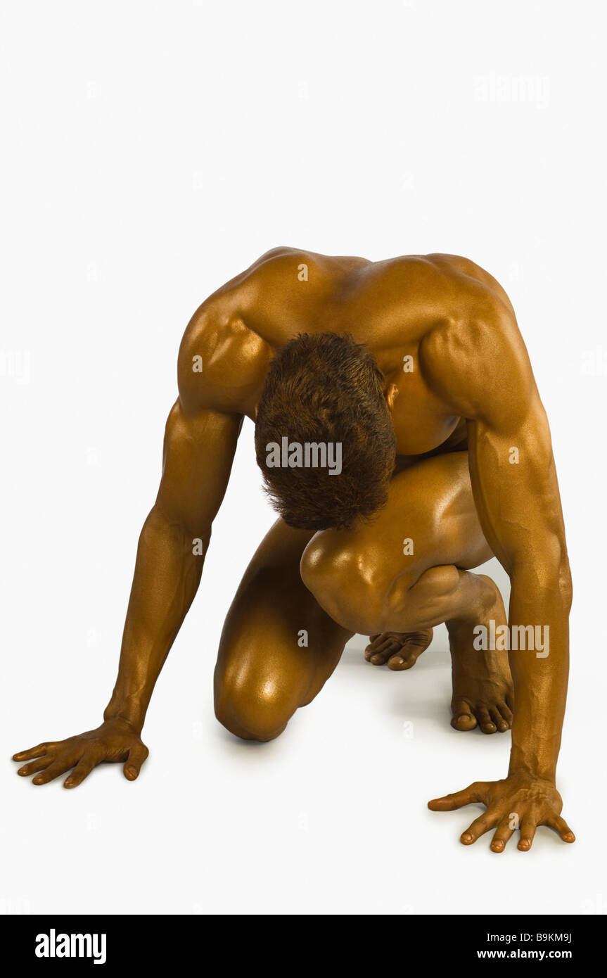Close-up of a man flexing muscles Stock Photo