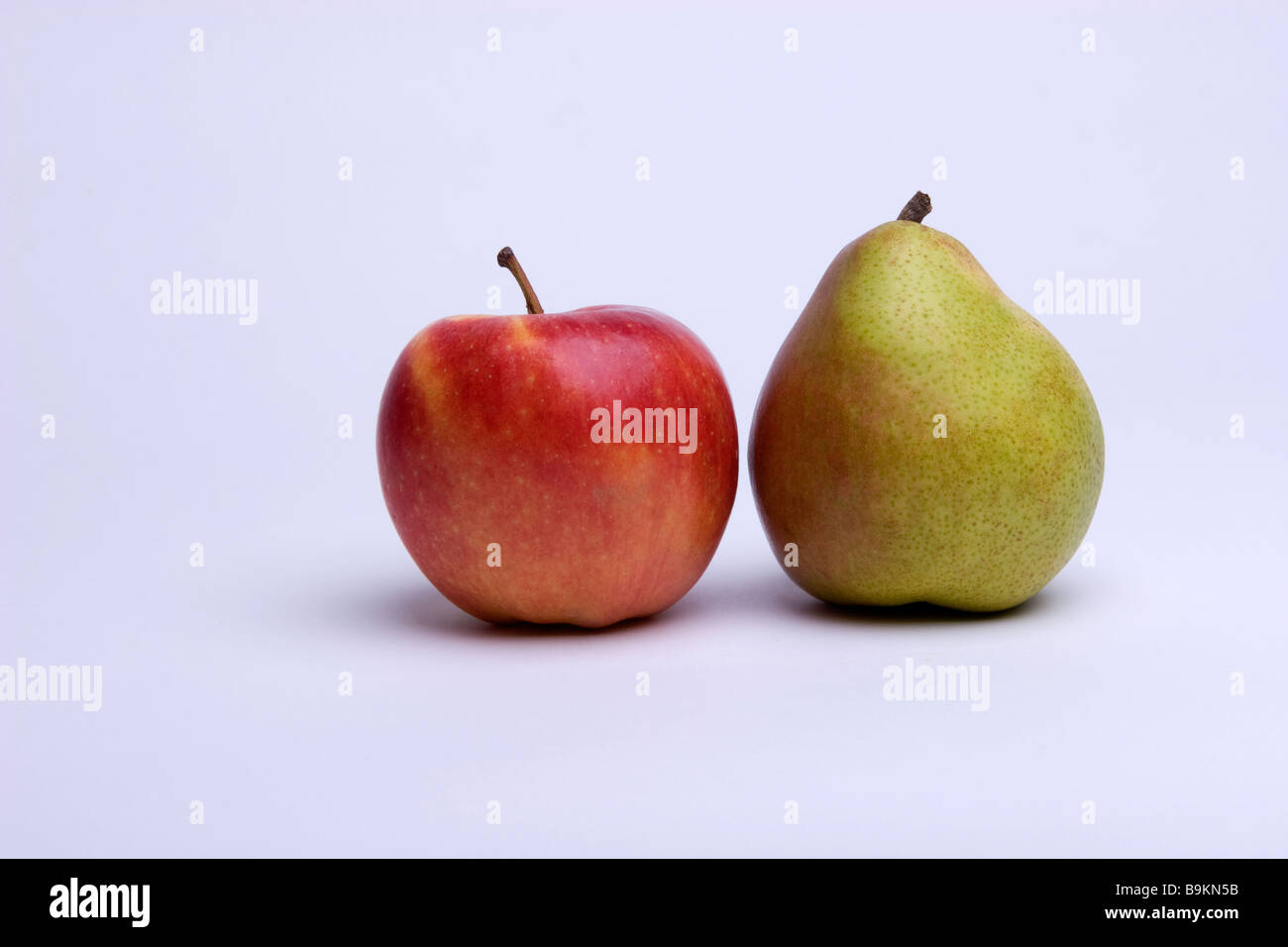 Red apple and green pear still life Stock Photo
