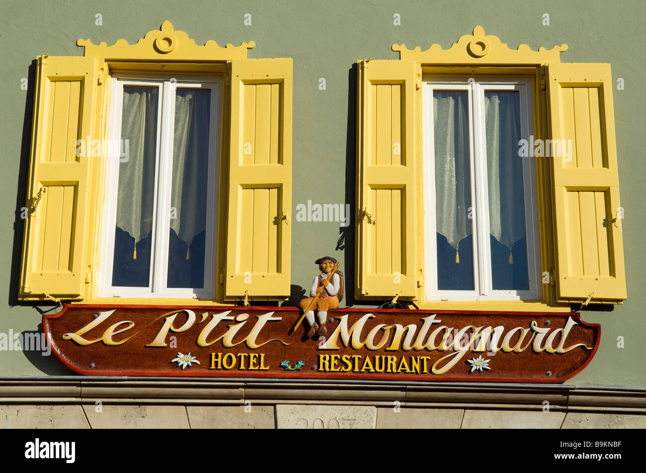 France, Ariege, Ax les Thermes (720m) in the heart of Pyrenees Mountains, Le Ptit Montagnard hotel restaurant Stock Photo