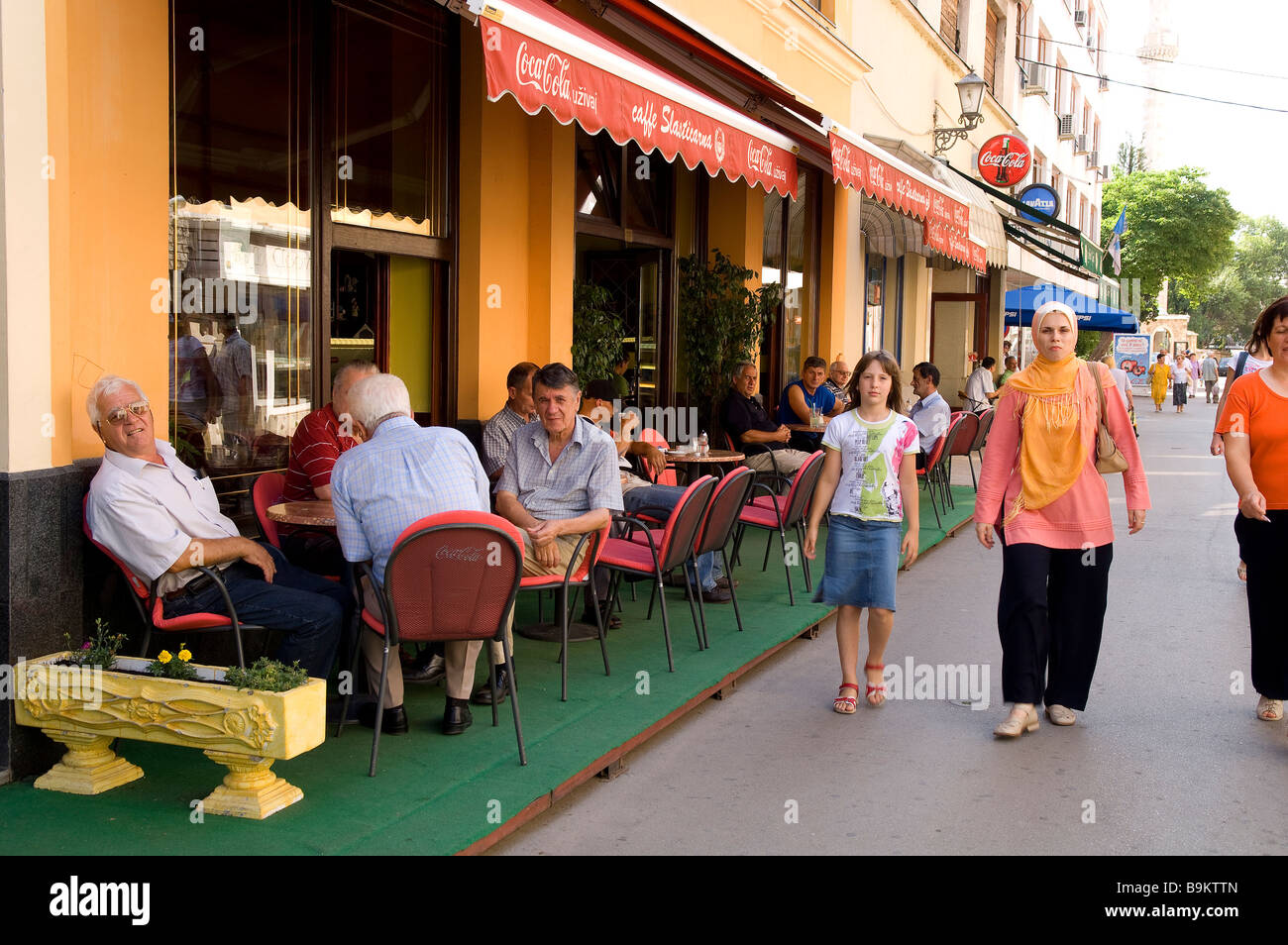Bosnia and Herzegovina, Mostar, terrace cafe in the main street Stock Photo