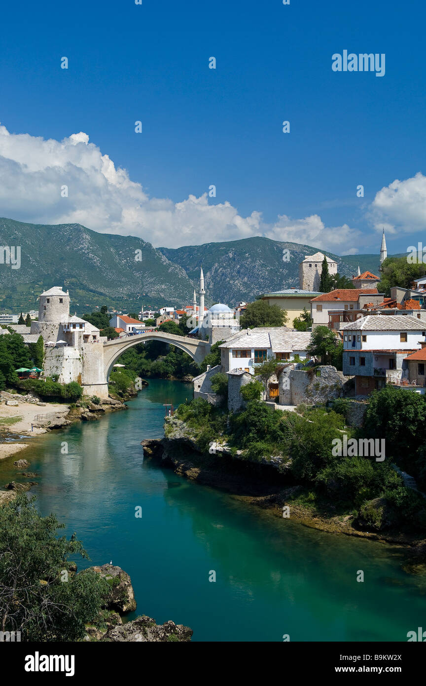 Bosnia and Herzegovina, Mostar, classified as World Heritage by UNESCO, Neretva river Stock Photo