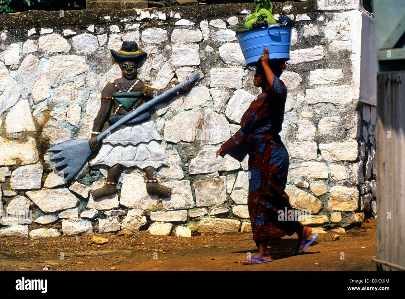 Benin, Collines County, Savalou, Sato Convent, Voodoo fetishes sculpted in the walls Stock Photo