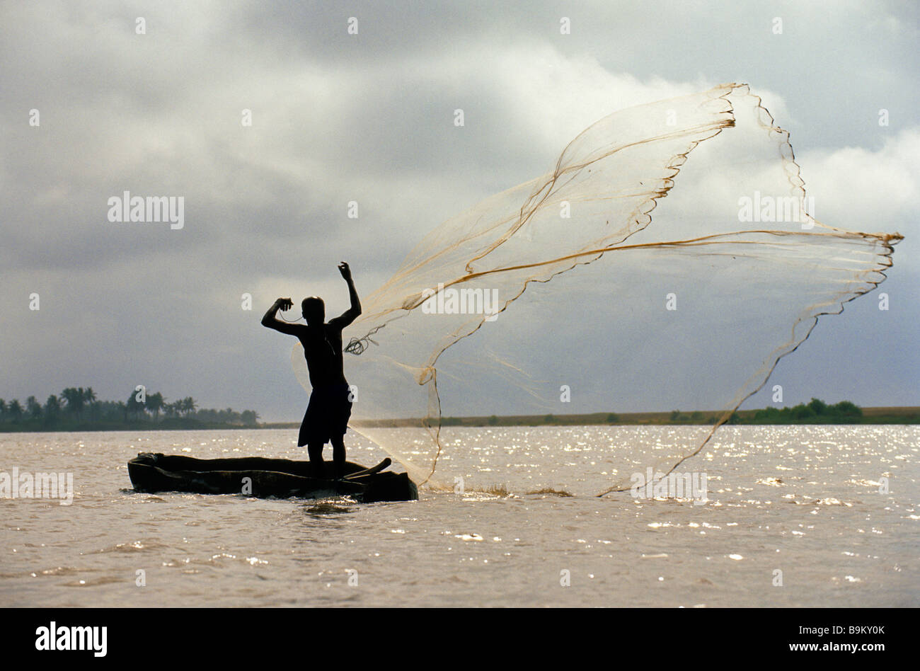 Benin, Mono County, Grand Popo, fisherman with net Stock Photo