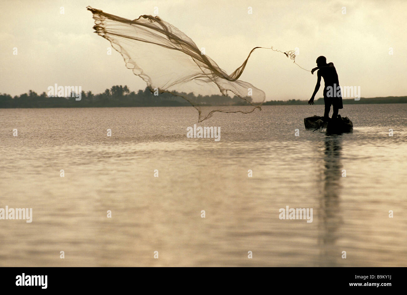 Benin, Mono County, Grand Popo, fisherman with net Stock Photo