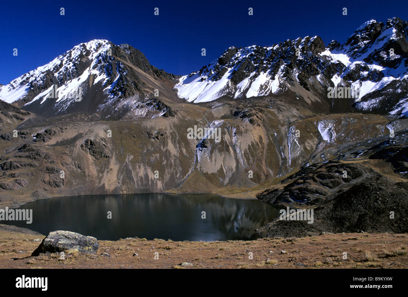 Bolivia, La Paz Department, Real Cordillera, Condoriri mountains and Charkothia laguna Stock Photo