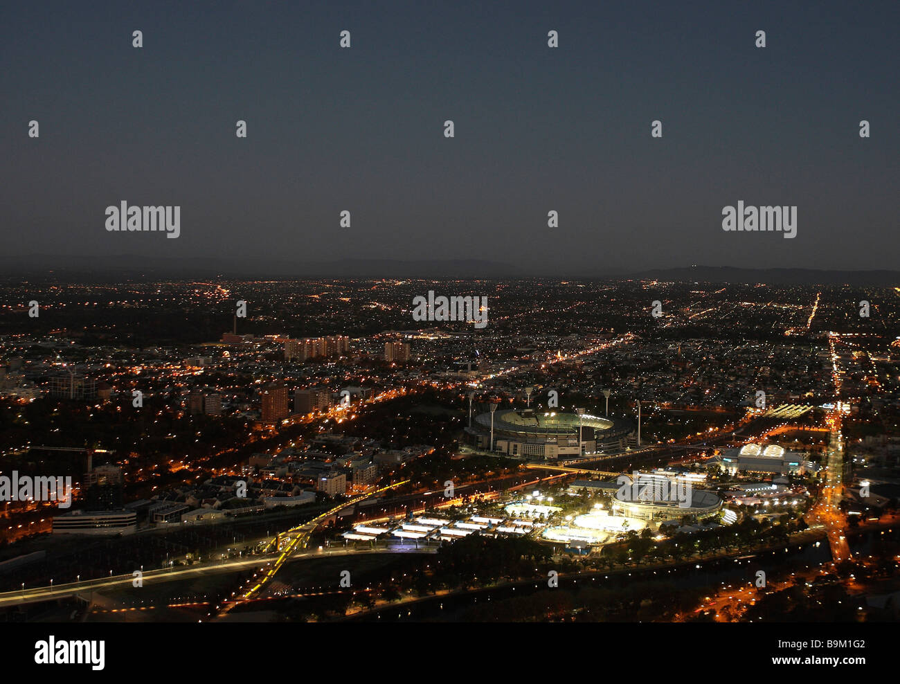 Birds eye view of Melbourne,Australia at night Stock Photo