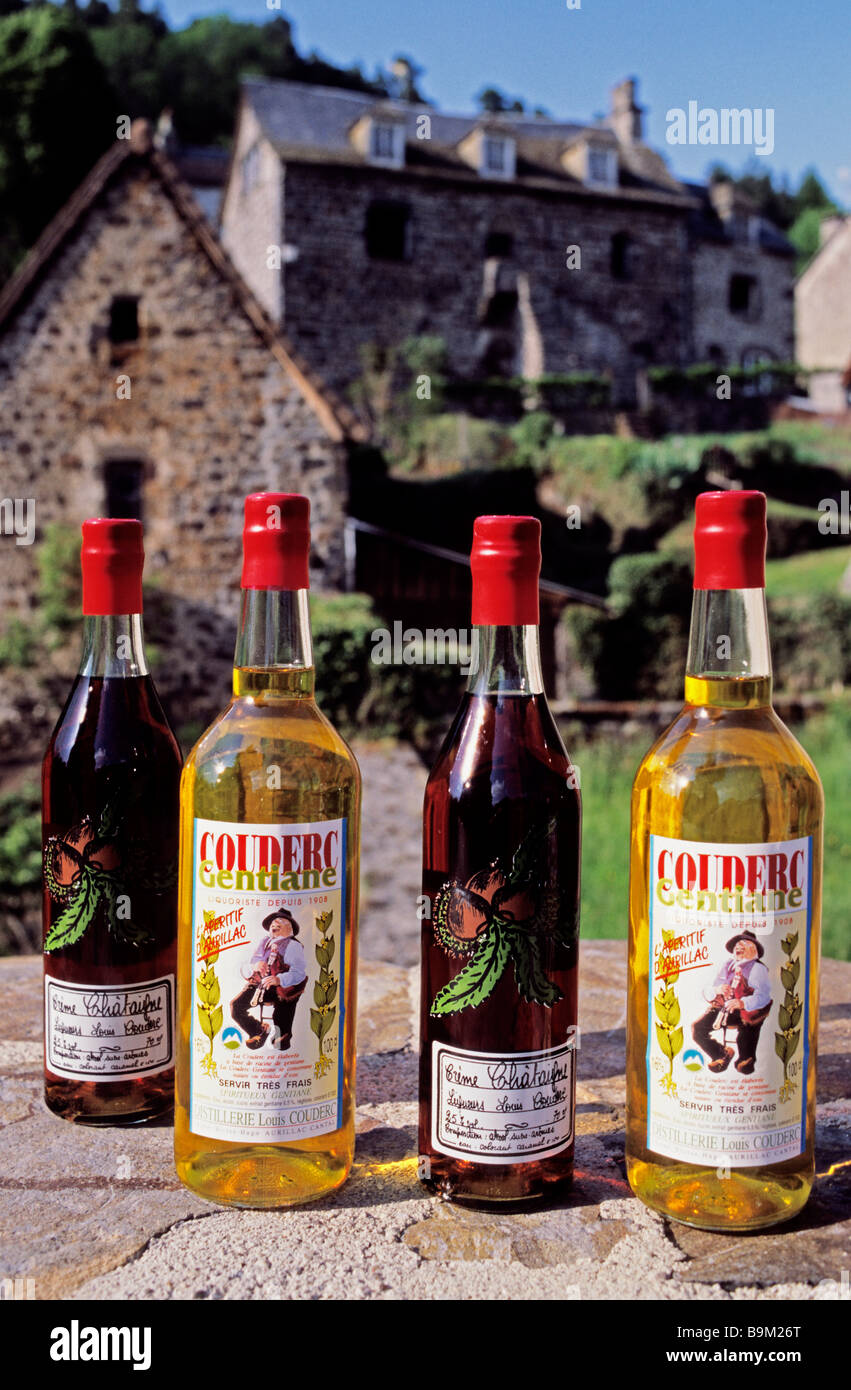 France, Cantal, bottles of Gentiane Couderc, a gentian bitter Stock
