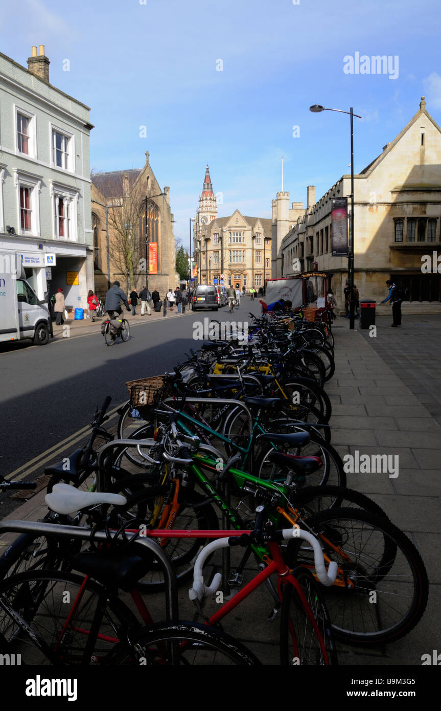 Bicycles in Cambridge city centre, looking towards the Lloyds TSB bank building Cambrdge England Uk Stock Photo