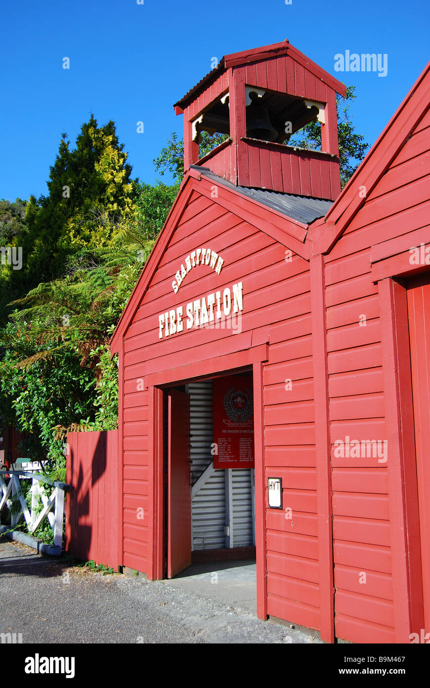 Old Fire Station at 19th century gold-mining town, Shantytown, Greymouth, West Coast Region, South Island, New Zealand Stock Photo