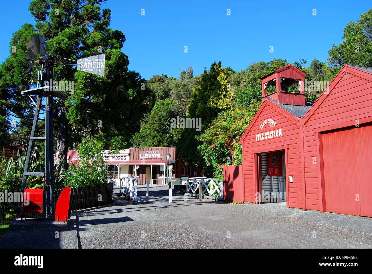 Old Fire Station at 19th century gold-mining town, Shantytown, Greymouth, West Coast, South Island, New Zealand Stock Photo