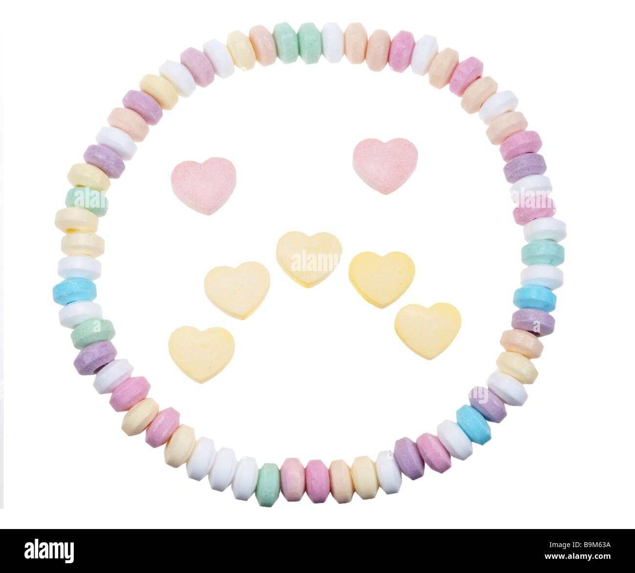 Candy necklace sad face isolated on a white background Stock Photo