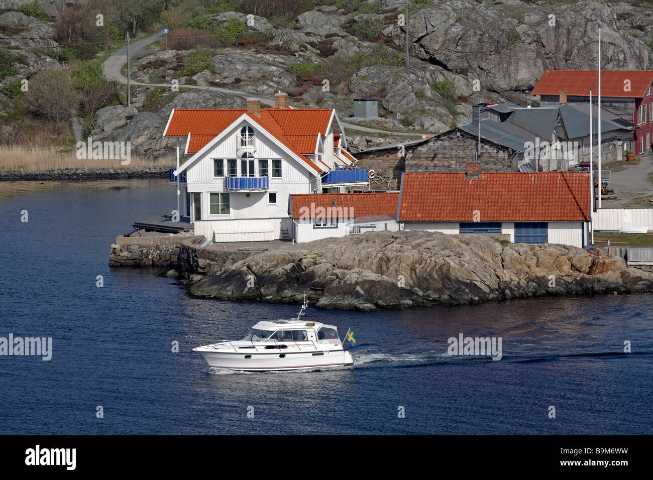 Houses at the seaside, Marstrand, Sweden Stock Photo