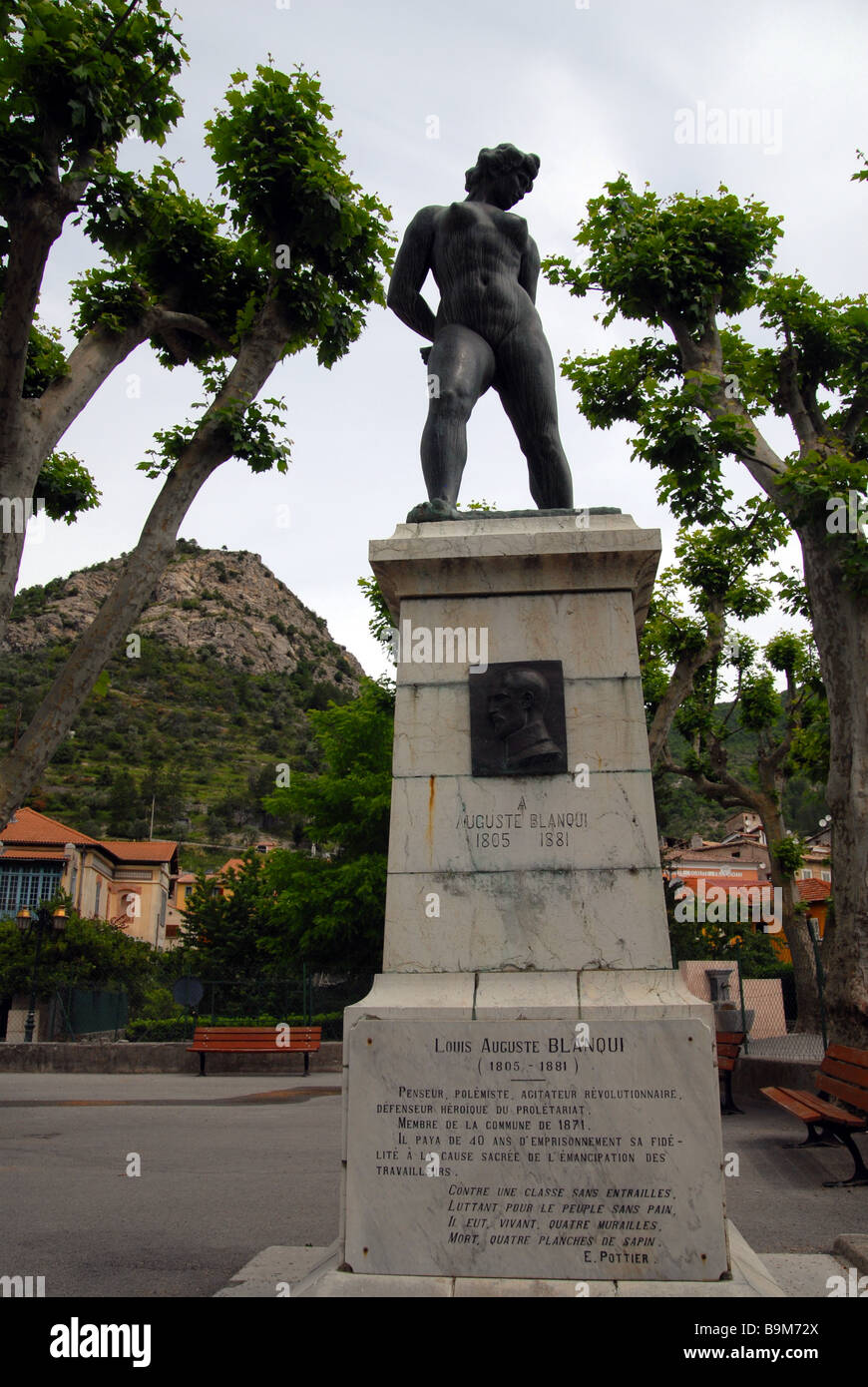Puget Theniers, France, Cote d' Azure - Statue of Louis Auguste Blanqui Stock Photo