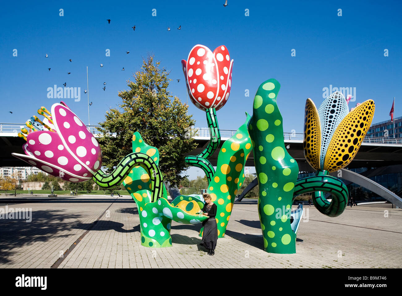 France, Nord, Lille, Euralille District, Esplanade Francois Mitterrand, Shangri-La Tulips, permanent sculpture by Yayoi Kusama Stock Photo