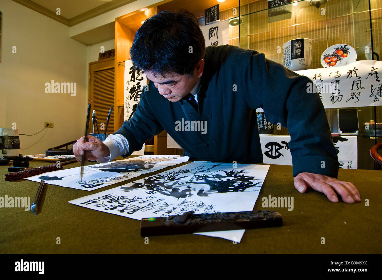 Taiwan, Taoyuan district, ChungLi, calligraphy master Pang Chiu Liu