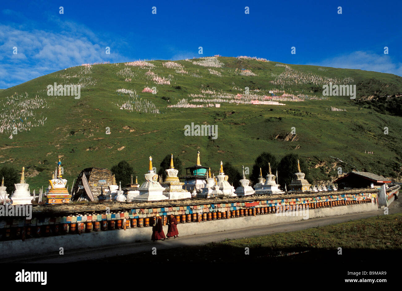 Tagong Monastery China, Sichuan Province, the Buddhist monastery of Tagong, monks doing ...