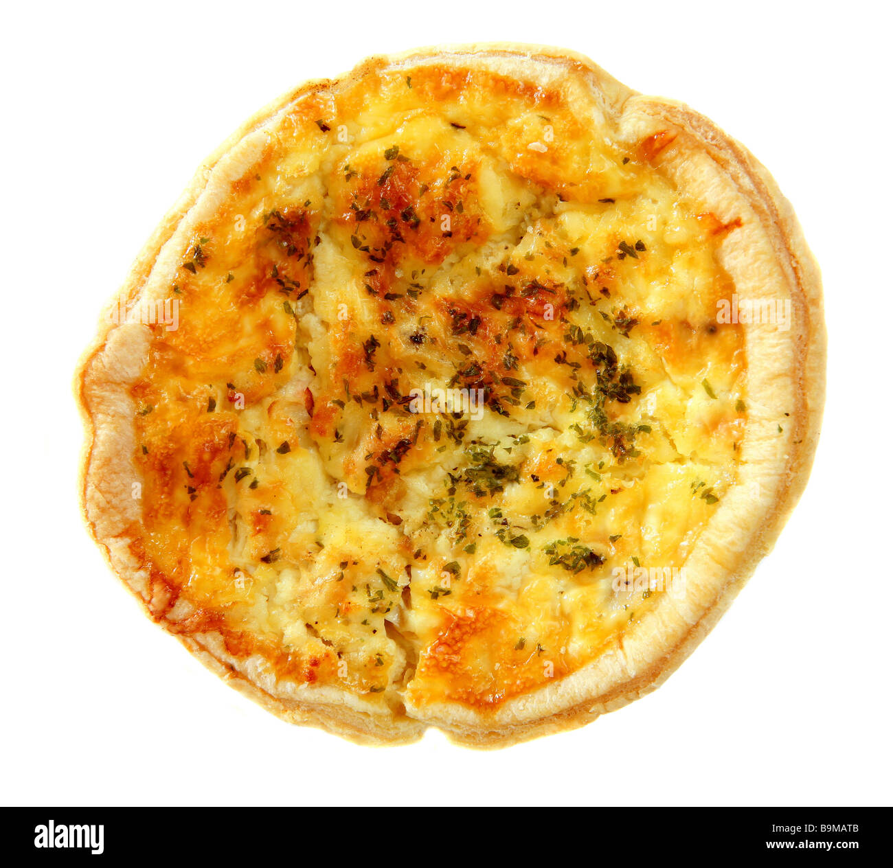 A small,savoury quiche,viewed from directly above. Stock Photo