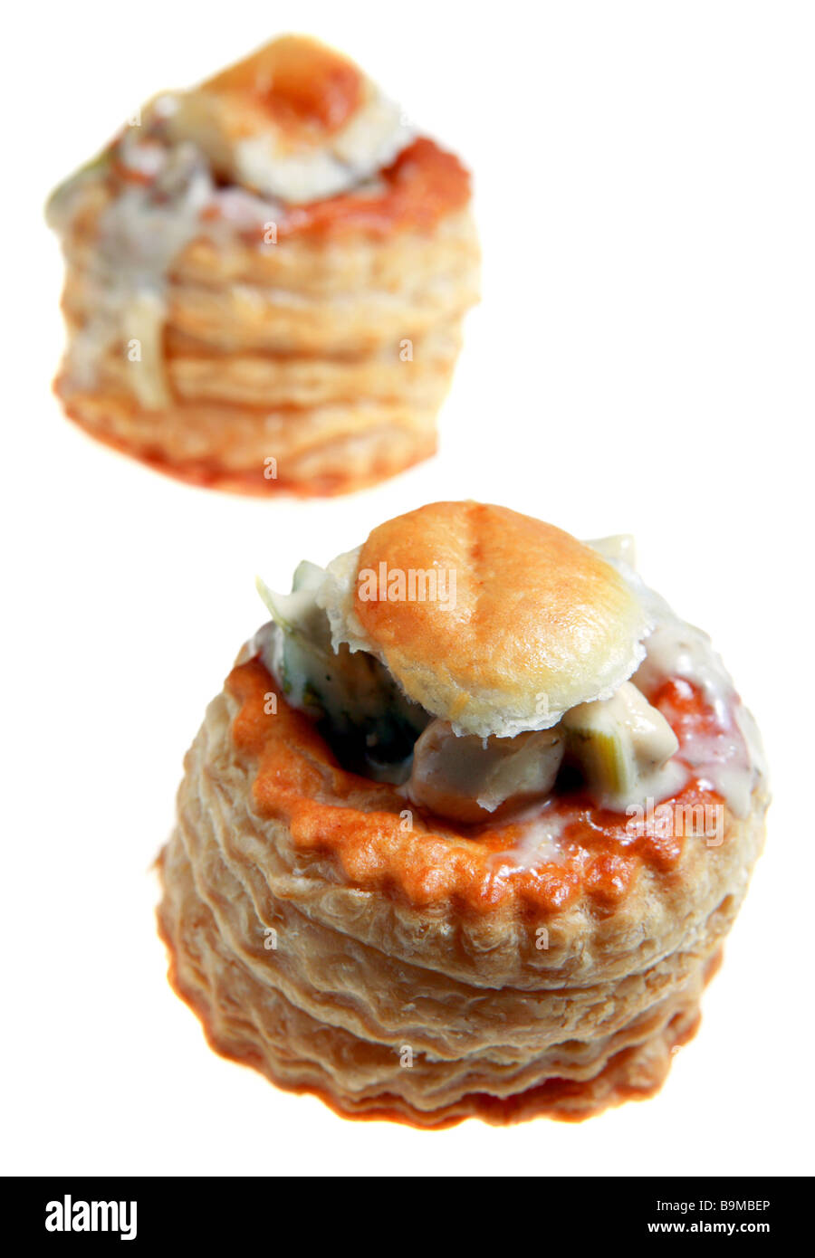 Volauvents,filled with chicken and mushroom in a cream sauce,isolated