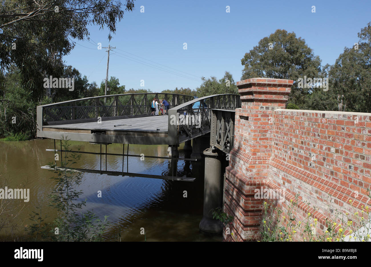 Historical mechanic turn bridge over the Latrobe River, Sale, Gippsland, Victoria, Australia Stock Photo