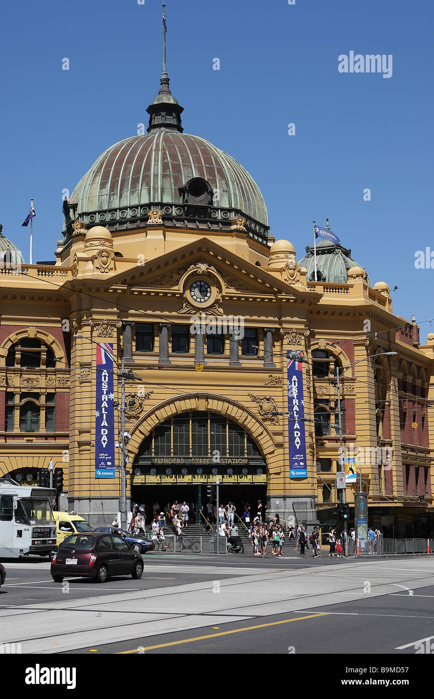 Historical Victorian train station Flinders Street station,Melbourne. Stock Photo