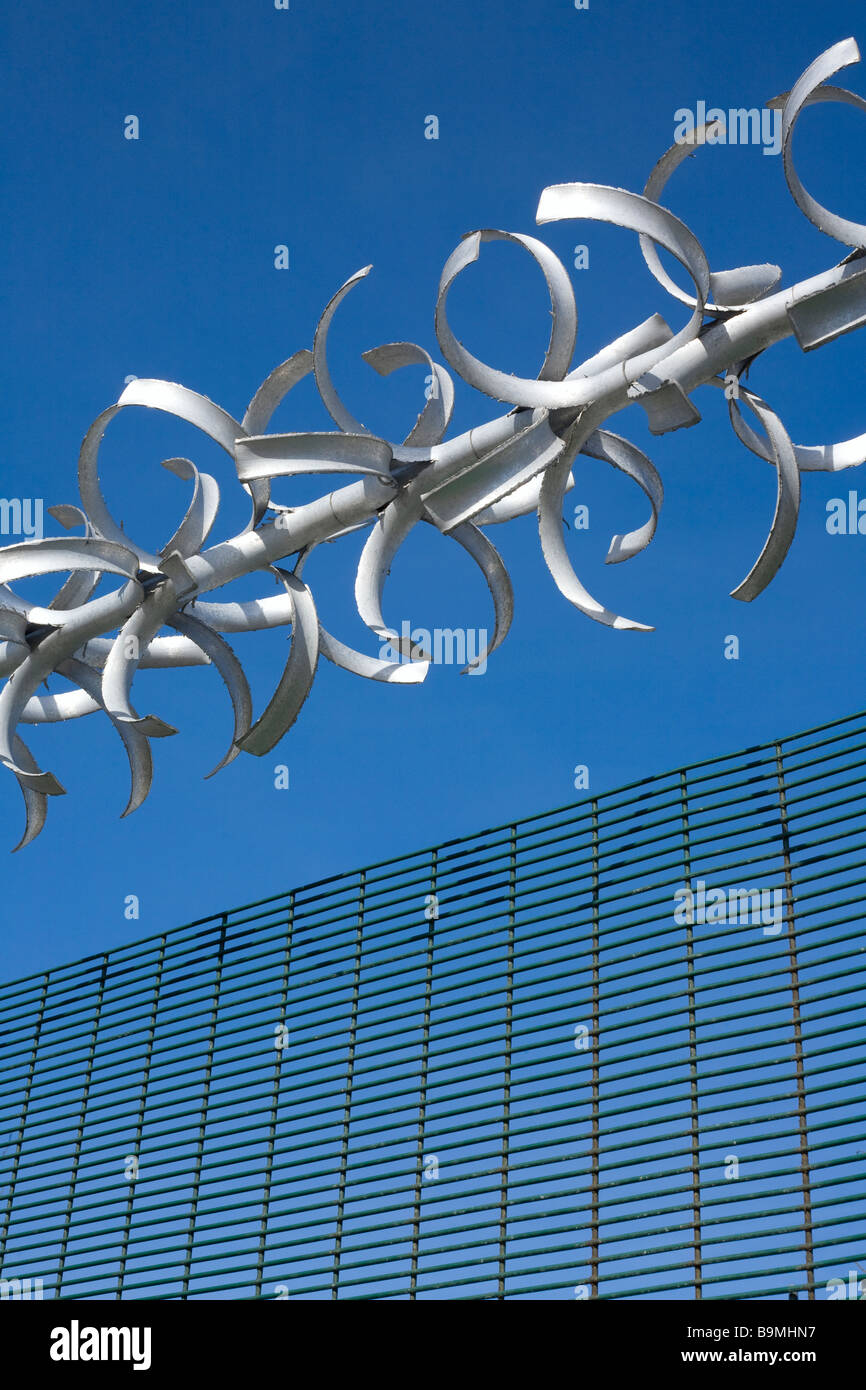 Metal security fence with deterrent pronged top Stock Photo Alamy