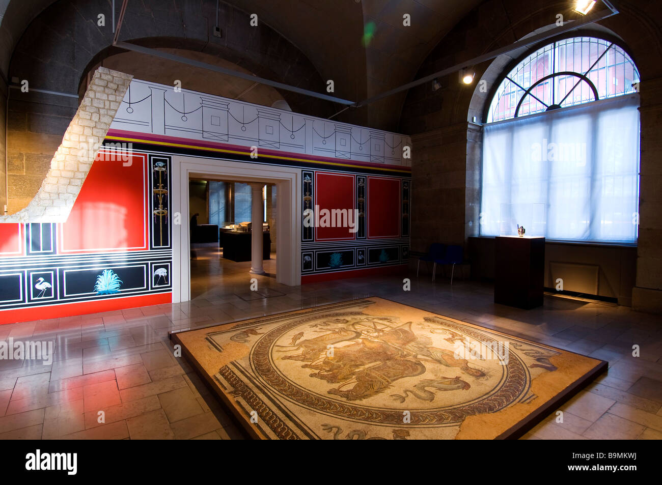 France, Doubs, Besancon, Fine Arts and Archeology, central motif of the Neptune Mosaic Stock Photo