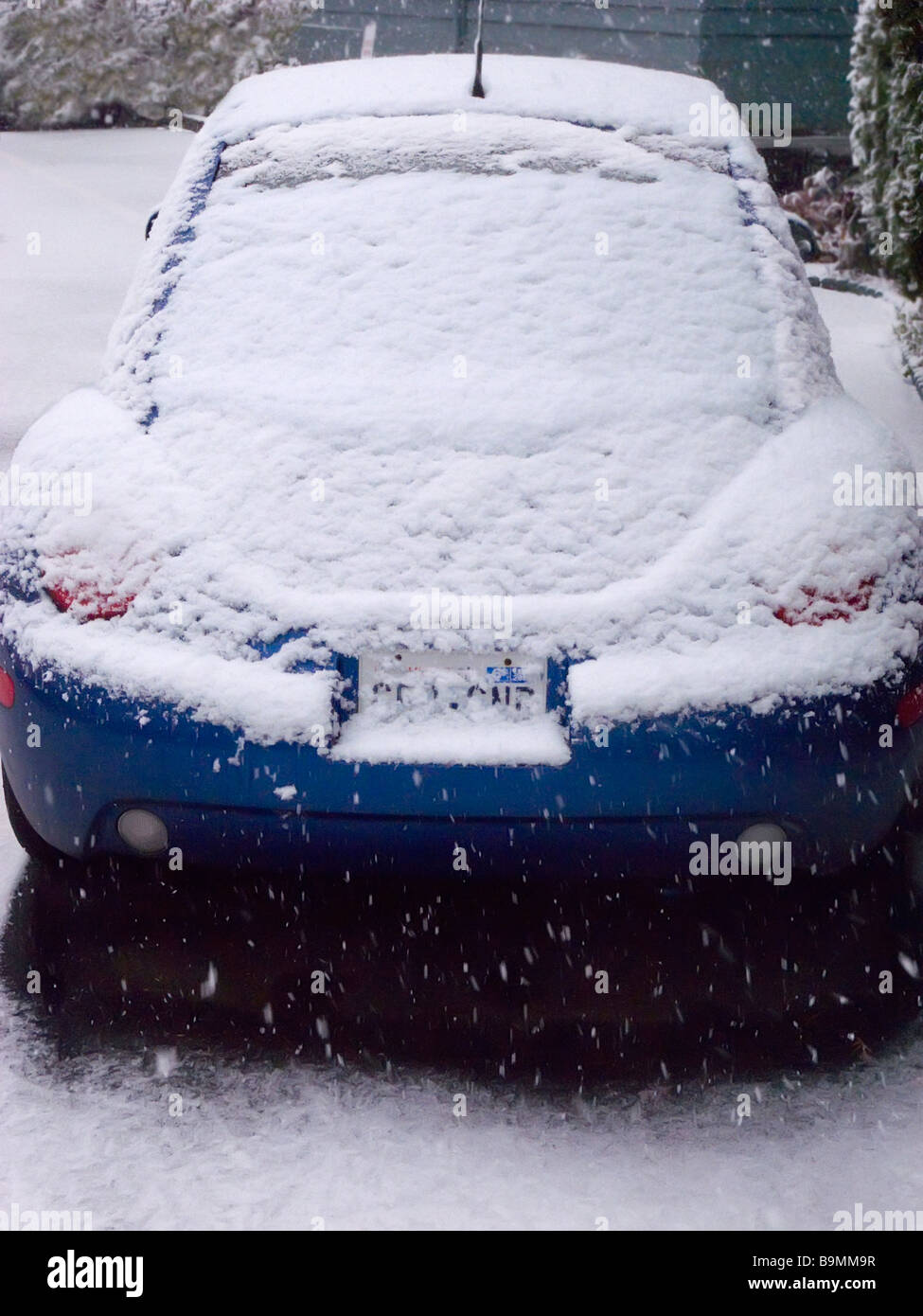 Car covered in snow during snowstorm in Seattle, Washington, USA Stock Photo