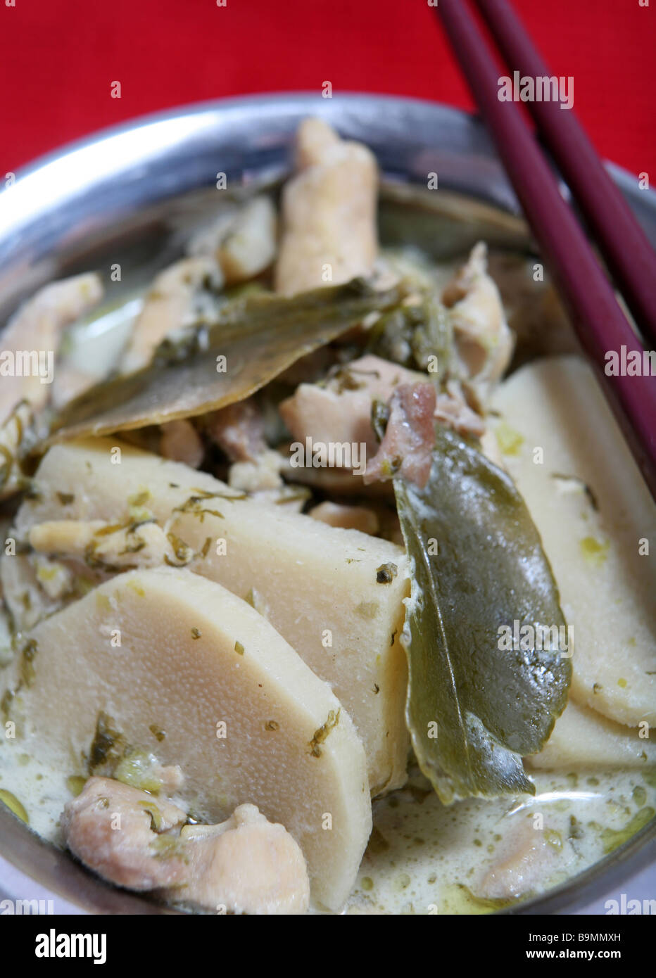 Thai green curry with chicken,bamboo shoots,kaffir lime leaves