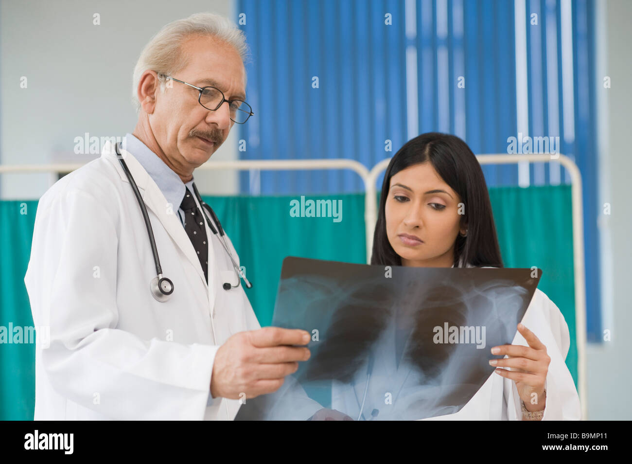 Two doctors examining an x-ray report Stock Photo