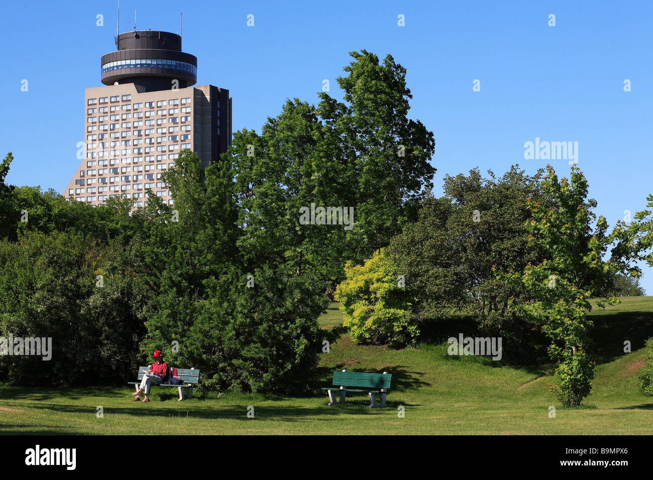 Canada, Quebec Province, Quebec City, Plains of Abraham, Battlefields park, Loews le Concorde Hotel in the background Stock Photo