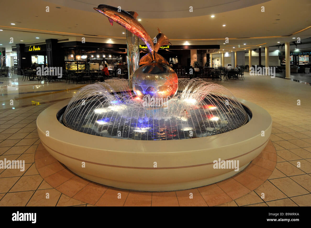 Abu Dhabi Marina shopping mall water fountain feature in concourse area
