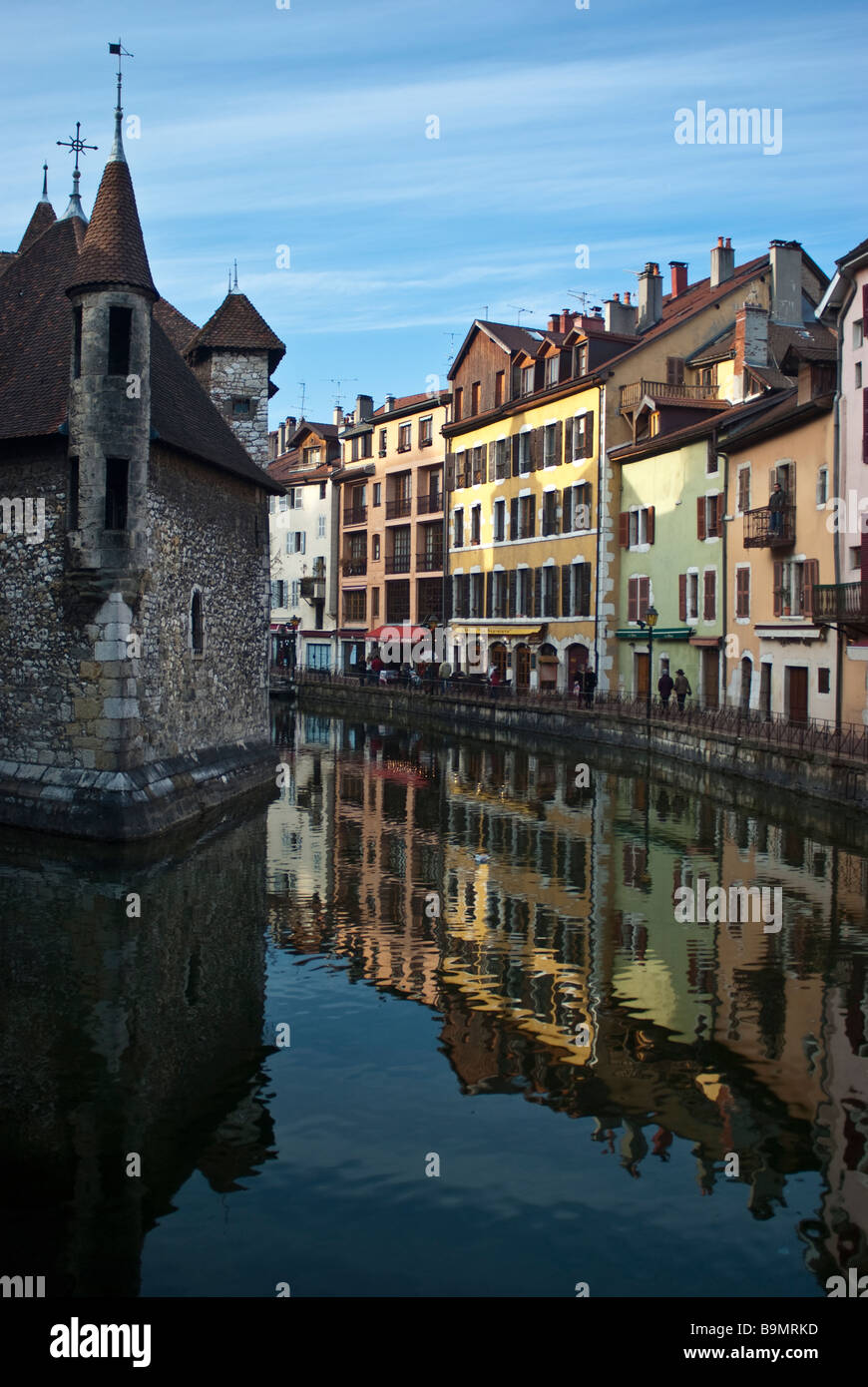 The old prison of Annecy, France, built in the 12th century surrounded by the local colorful houses; Stock Photo